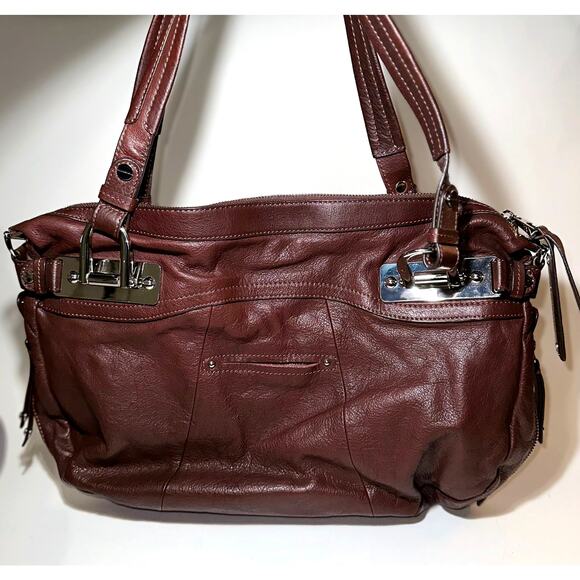 B. Makowsky Women’s Brown/Silver Metallic Leather Shoulder Handbag - Picture 3 of 7